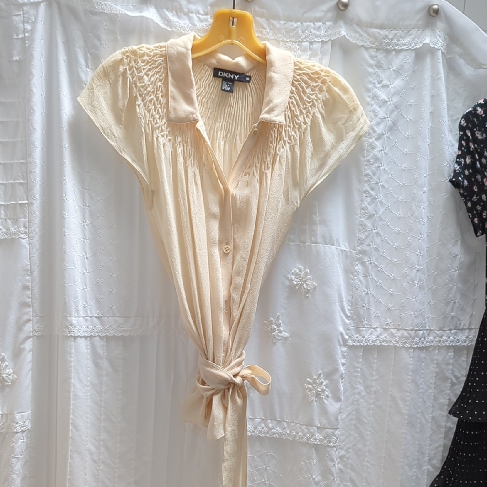 DKNY Cream Tie-Waist Blouse